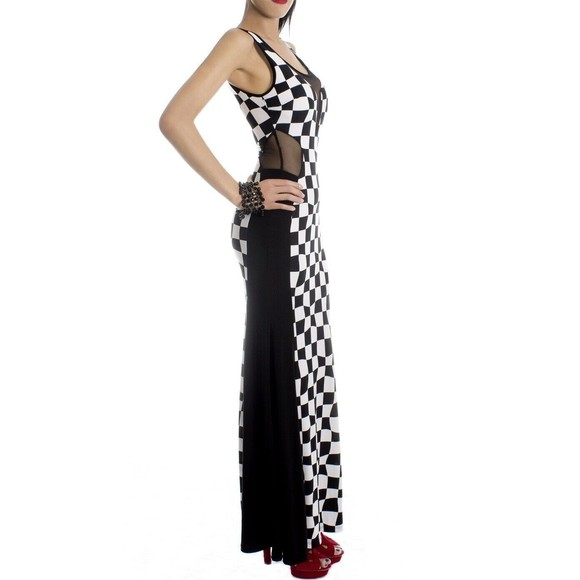 Cameo Women's Dress Maxi Dress Black Checker Mesh Inset Contour Tank Sexy - Picture 4 of 9